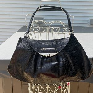 Furla Black Croc-Embossed Tote Bag